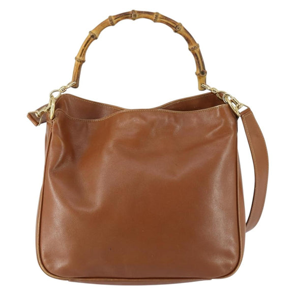 GUCCI Bamboo Shoulder Bag Leather 2way Brown Gold 001 2113 1638 Auth 151532