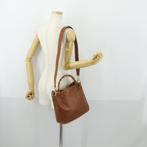 GUCCI Bamboo Shoulder Bag Leather 2way Brown Gold 001 2113 1638 Auth 151532