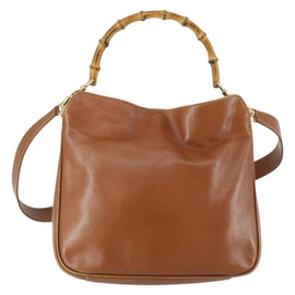 GUCCI Bamboo Shoulder Bag Leather 2way Brown Gold 001 2113 1638 Auth 151532 - 0