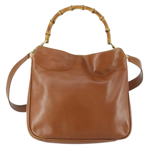 GUCCI Bamboo Shoulder Bag Leather 2way Brown Gold 001 2113 1638 Auth 151532