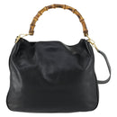 GUCCI Bamboo Shoulder Bag Leather 2way Black Gold 001 1577 2615 Auth 151534-2