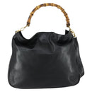 GUCCI Bamboo Shoulder Bag Leather 2way Black Gold 001 1577 2615 Auth 151534-3