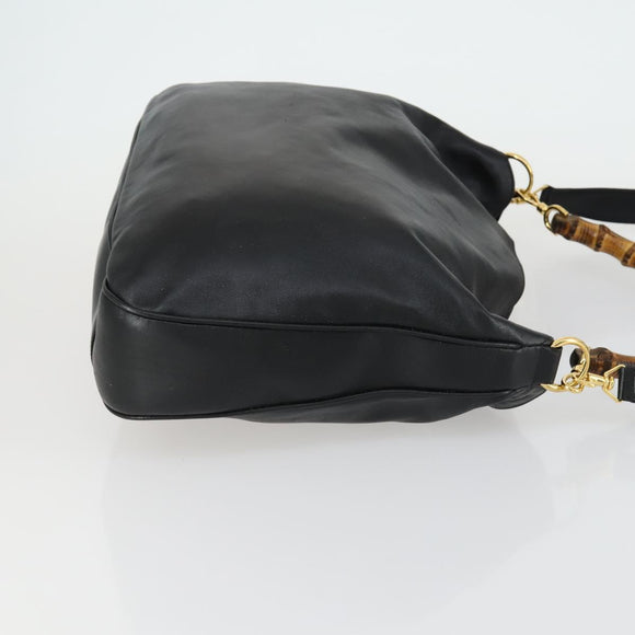 GUCCI Bamboo Shoulder Bag Leather 2way Black Gold 001 1577 2615 Auth 151534