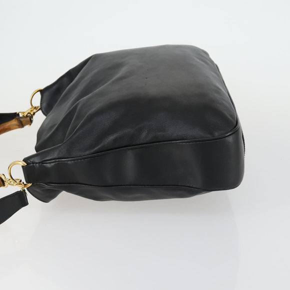 GUCCI Bamboo Shoulder Bag Leather 2way Black Gold 001 1577 2615 Auth 151534