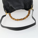 GUCCI Bamboo Shoulder Bag Leather 2way Black Gold 001 1577 2615 Auth 151534-7
