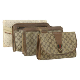 GUCCI GG Supreme Clutch Bag PVC 4 Set Beige Auth 151535
