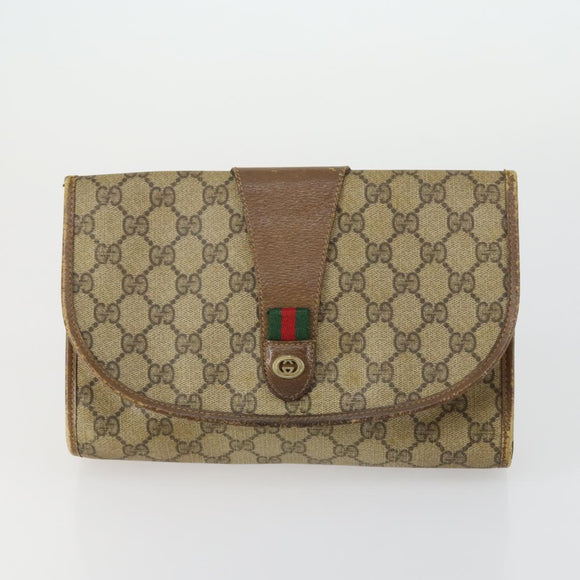 GUCCI GG Supreme Clutch Bag PVC 4 Set Beige Auth 151535