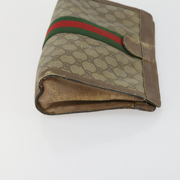 GUCCI GG Supreme Clutch Bag PVC 4 Set Beige Auth 151535