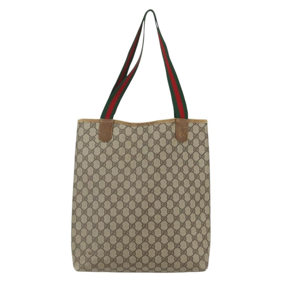 GUCCI GG Supreme Web Sherry Line Tote Bag PVC Beige Red 40 02 003 Auth 151539