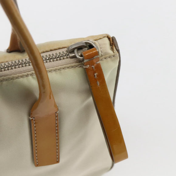 PRADA Hand Bag Nylon Beige Silver Auth 151542