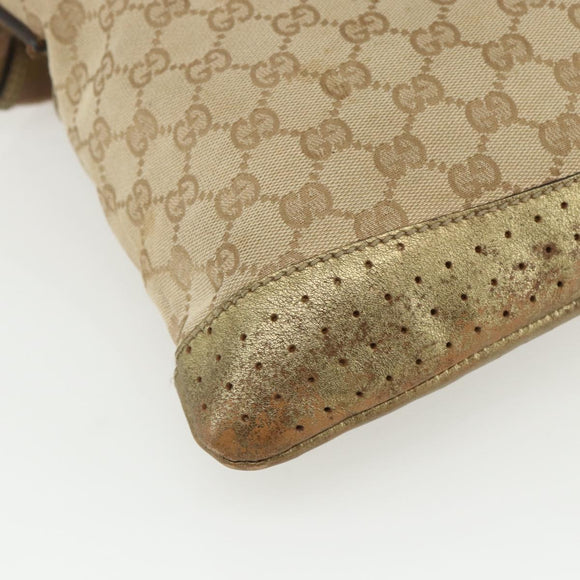 GUCCI GG Canvas Sherry Line Shoulder Bag Beige Gold 145857 Auth 151543