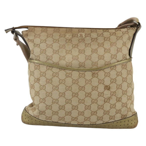 GUCCI GG Canvas Sherry Line Shoulder Bag Beige Gold 145857 Auth 151543