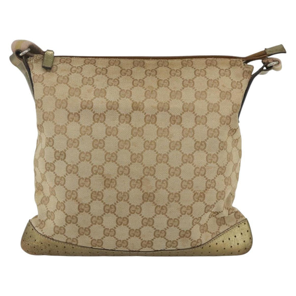 GUCCI GG Canvas Sherry Line Shoulder Bag Beige Gold 145857 Auth 151543