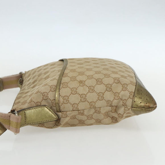 GUCCI GG Canvas Sherry Line Shoulder Bag Beige Gold 145857 Auth 151543