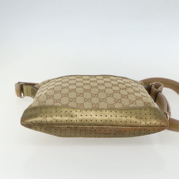 GUCCI GG Canvas Sherry Line Shoulder Bag Beige Gold 145857 Auth 151543