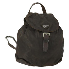 PRADA Backpack Nylon Brown Silver Auth 151544