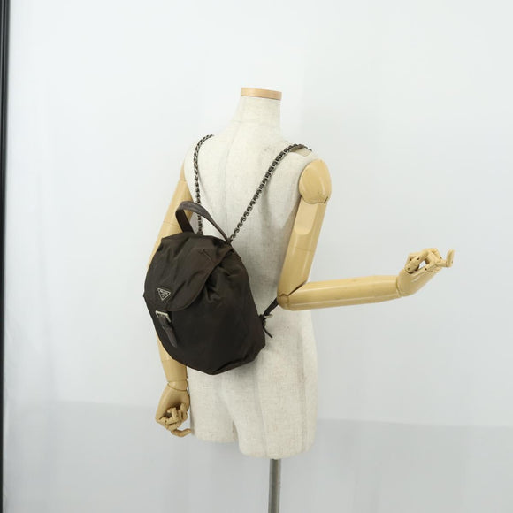 PRADA Backpack Nylon Brown Silver Auth 151544