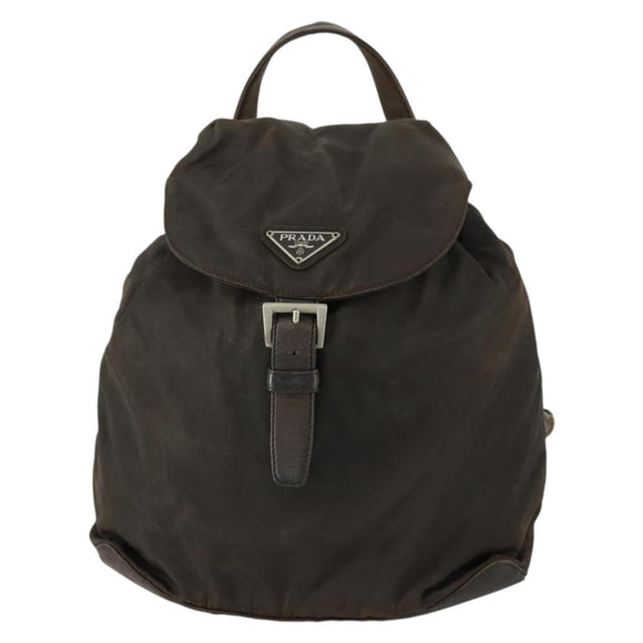 PRADA Backpack Nylon Brown Silver Auth 151544