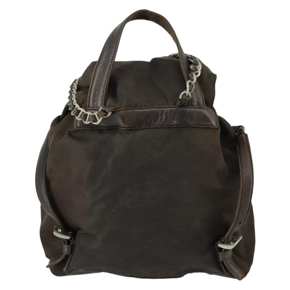 PRADA Backpack Nylon Brown Silver Auth 151544