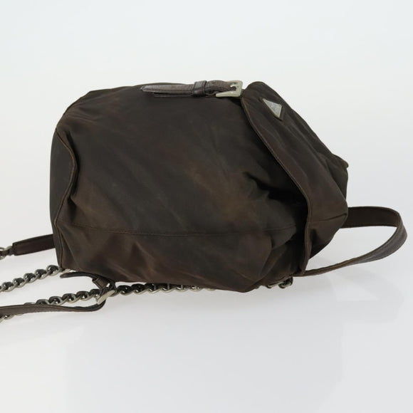 PRADA Backpack Nylon Brown Silver Auth 151544