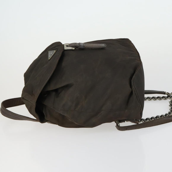 PRADA Backpack Nylon Brown Silver Auth 151544