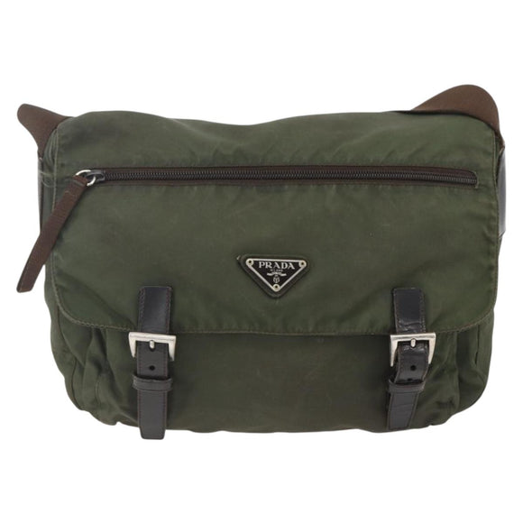 PRADA Shoulder Bag Nylon Green Silver Auth 151545