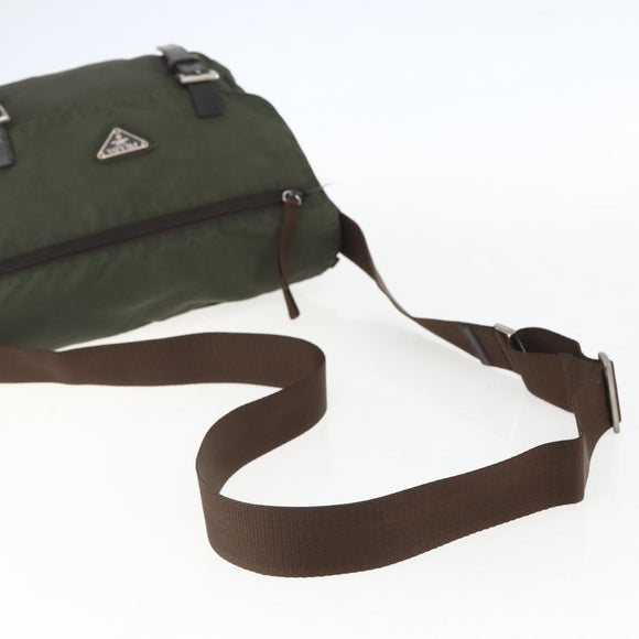 PRADA Shoulder Bag Nylon Green Silver Auth 151545