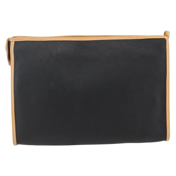 GUCCI Clutch Bag Leather Black Gold Auth 151548
