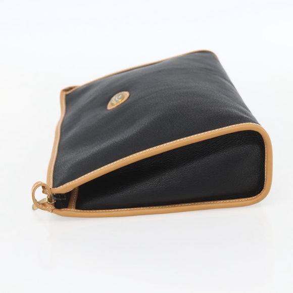 GUCCI Clutch Bag Leather Black Gold Auth 151548