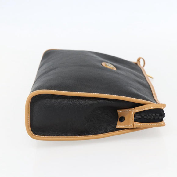 GUCCI Clutch Bag Leather Black Gold Auth 151548