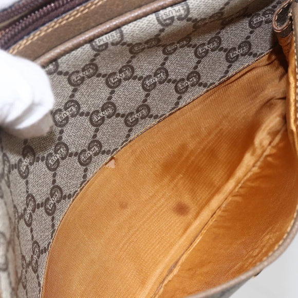 GUCCI GG Plus Supreme Shoulder Bag PVC Leather Beige Gold Auth 151550