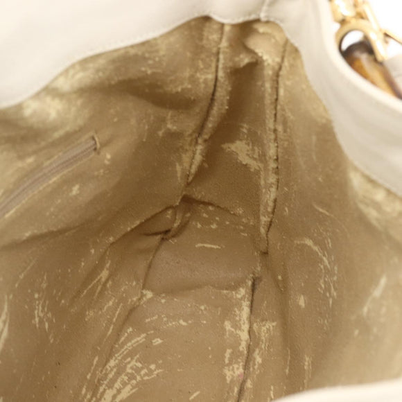 GUCCI Bamboo Shoulder Bag Leather 2way White Gold 001 3444 1638 Auth 151551