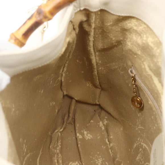 GUCCI Bamboo Shoulder Bag Leather 2way White Gold 001 3444 1638 Auth 151551