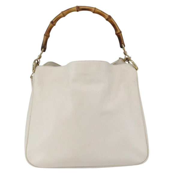 GUCCI Bamboo Shoulder Bag Leather 2way White Gold 001 3444 1638 Auth 151551