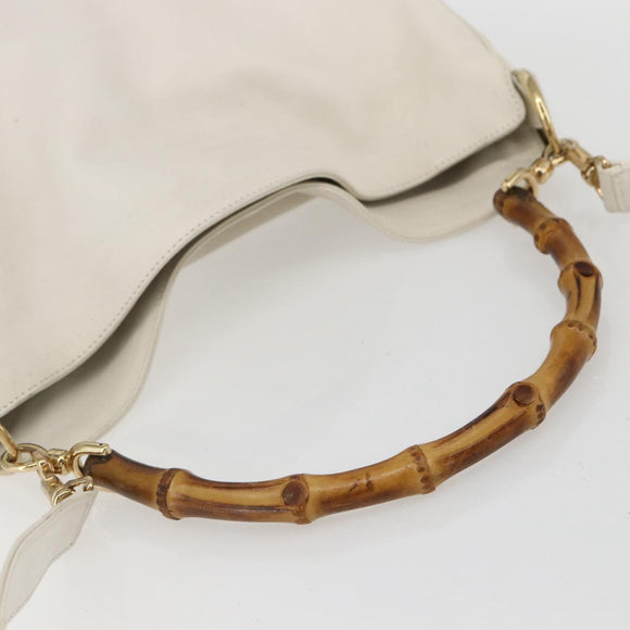 GUCCI Bamboo Shoulder Bag Leather 2way White Gold 001 3444 1638 Auth 151551
