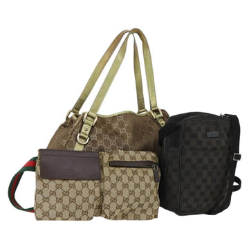 GUCCI GG Canvas Shoulder Bag 3 Set Beige Brown black Auth 151555