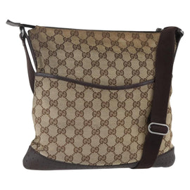 GUCCI GG Canvas Shoulder Bag Beige Silver 145857 Auth 151556