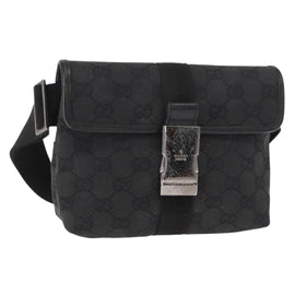 GUCCI GG Canvas Waist Bag Black Silver 131236 Auth 151557