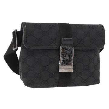 GUCCI GG Canvas Waist Bag Black Silver 131236 Auth 151557