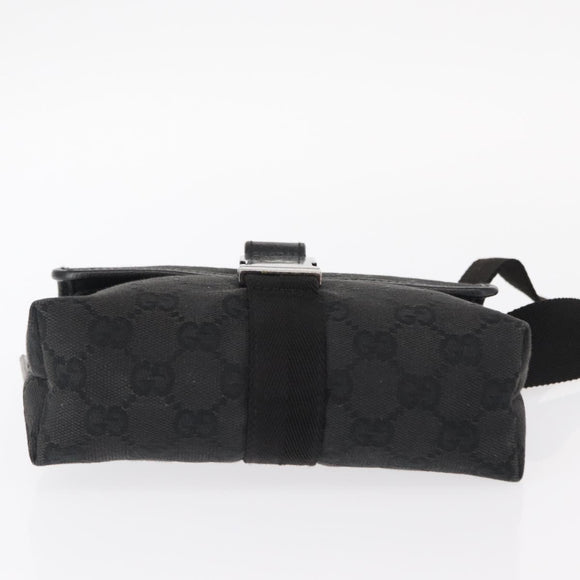 GUCCI GG Canvas Waist Bag Black Silver 131236 Auth 151557