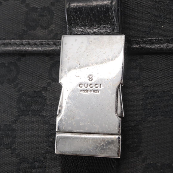 GUCCI GG Canvas Waist Bag Black Silver 131236 Auth 151557