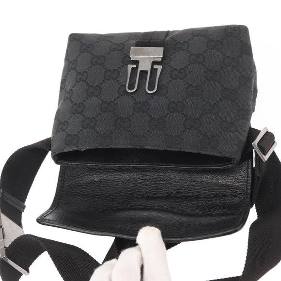 GUCCI GG Canvas Waist Bag Black Silver 131236 Auth 151557