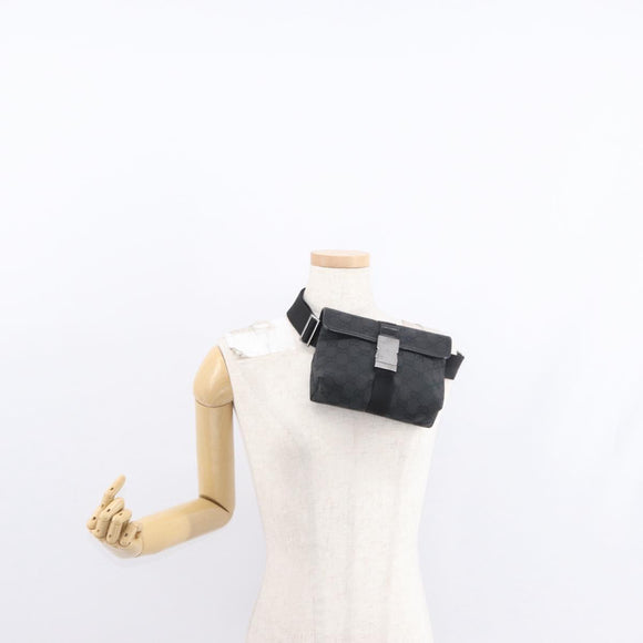 GUCCI GG Canvas Waist Bag Black Silver 131236 Auth 151557