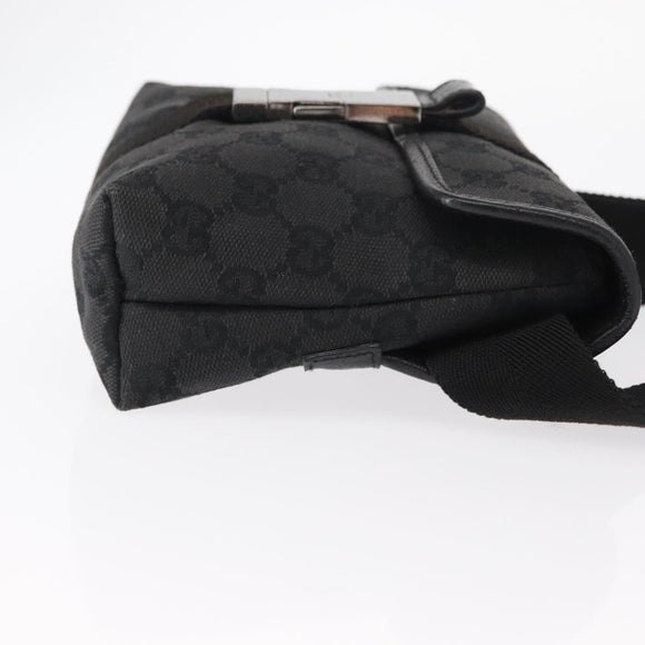 GUCCI GG Canvas Waist Bag Black Silver 131236 Auth 151557