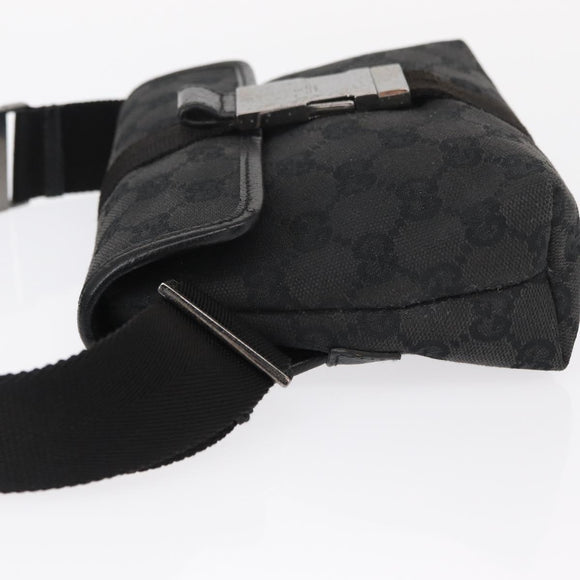GUCCI GG Canvas Waist Bag Black Silver 131236 Auth 151557