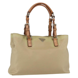PRADA Hand Bag Nylon Beige Silver Auth 151559