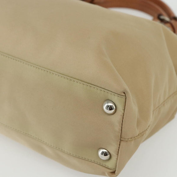 PRADA Hand Bag Nylon Beige Silver Auth 151559