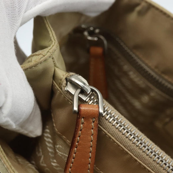 PRADA Hand Bag Nylon Beige Silver Auth 151559