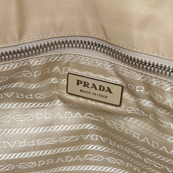 PRADA Hand Bag Nylon Beige Silver Auth 151559