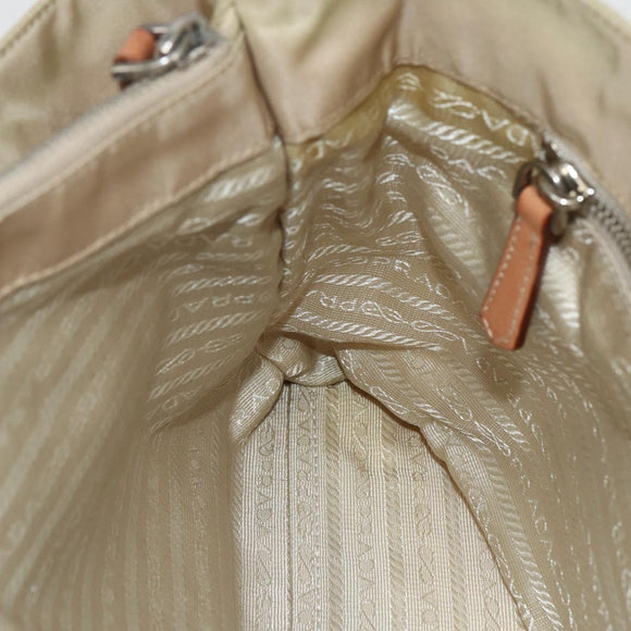 PRADA Hand Bag Nylon Beige Silver Auth 151559